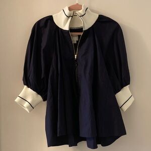 Maeve Dark Blue Blouse with Cream Details